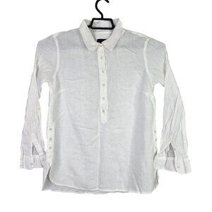 Womens Talbots White 100% Linen Button Up Collared Shirt Long Sleeve Size M